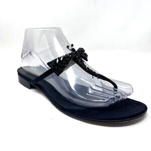 Kate Spade Dragonfly Sandal Womens 9 M Black Crystals Flat Slide On Toe Post